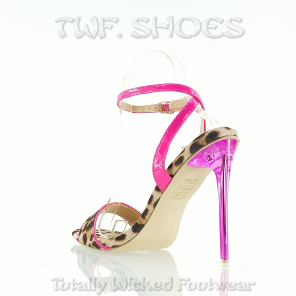 Brand New  Leopard Pink Trim & 4.5" High Heel Shoes Sandals - Picture 4 of 8